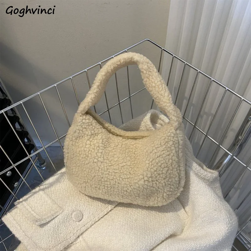 Winter Soft Plush Top-handle Bags Women Zipper Cute Small Bag All-match Sweet Fashion Casual Handbags Female Shopping Coin Pouch