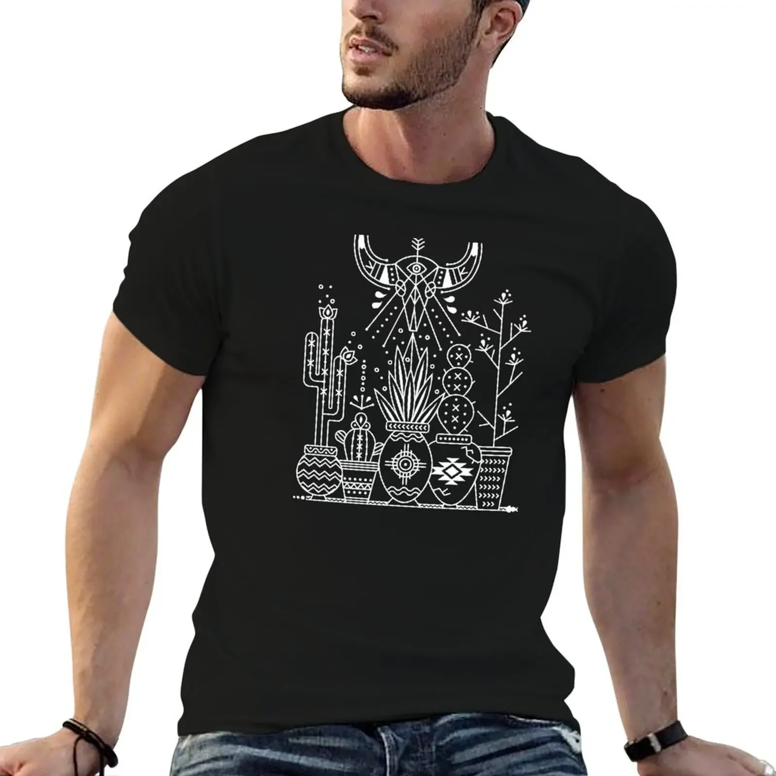 

Santa Fe Garden – White Ink on Black T-Shirt customs design your own plus size clothes boys whites big and tall t shirts for men