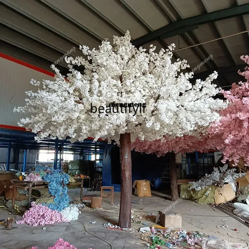 Simulation cherry blossom tree fake tree shopping mall hotel wishing tree white floor large, cherry blossom decoration  N