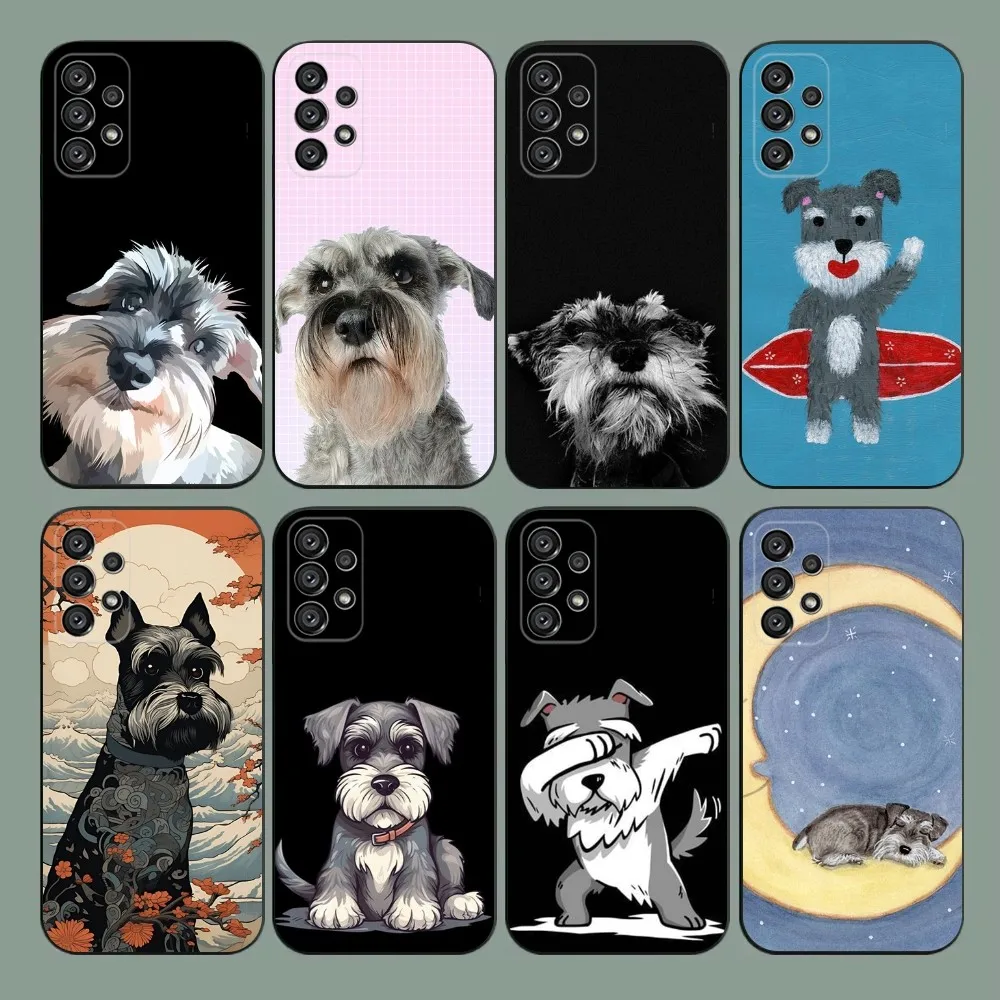 Cartoon Schnauzer Dog Cute Phone Case For Samsung Galaxy A20,A21s,A22,A31,A32,A52,A53,A72,73,A80,A91 Soft Black Cover