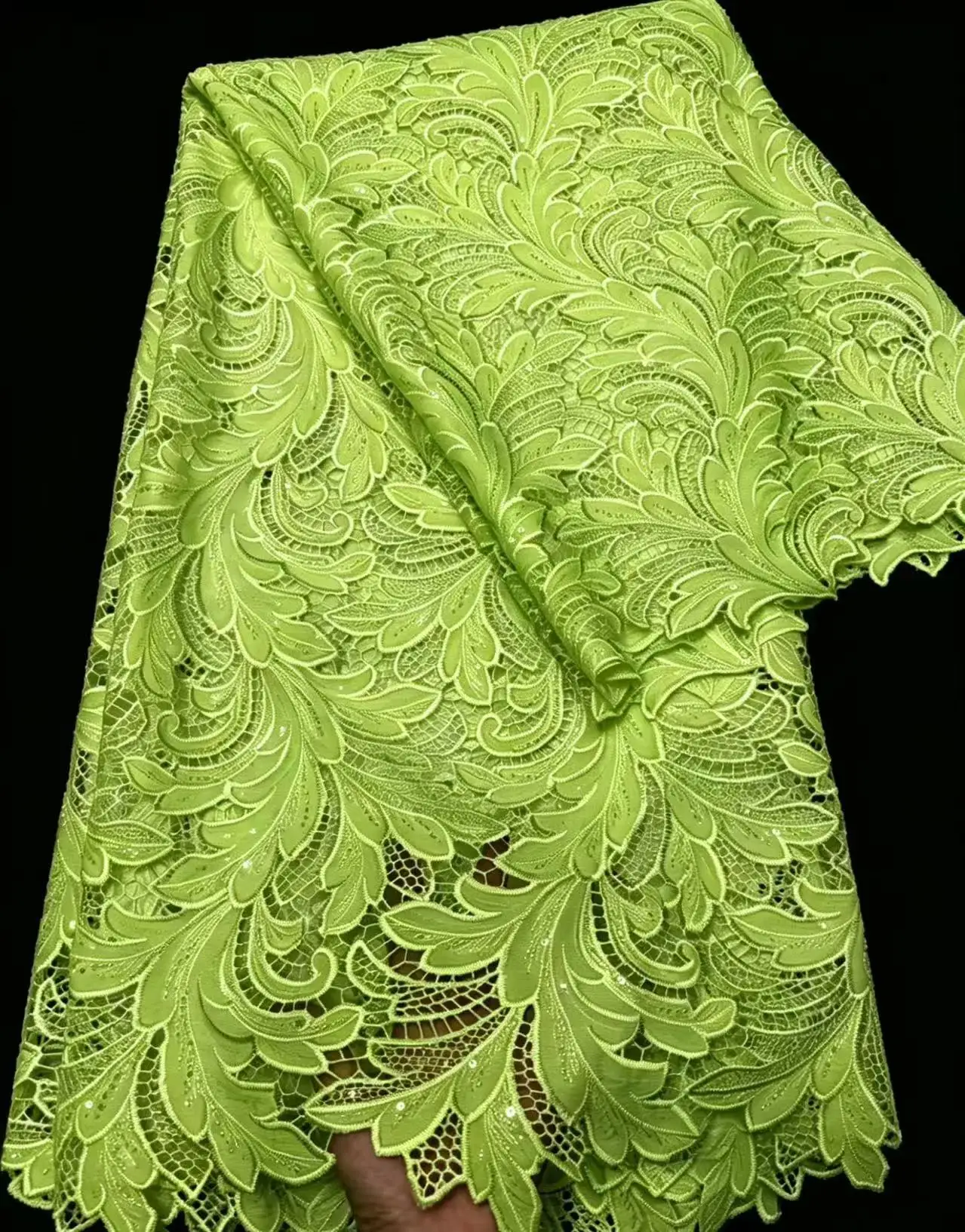 2026 Nigerian Cord Guipure Lace Fabric High Quality 5 Yards Knitted Water Soluble African Lace Fabric Wedding Dress for Sewing view 3