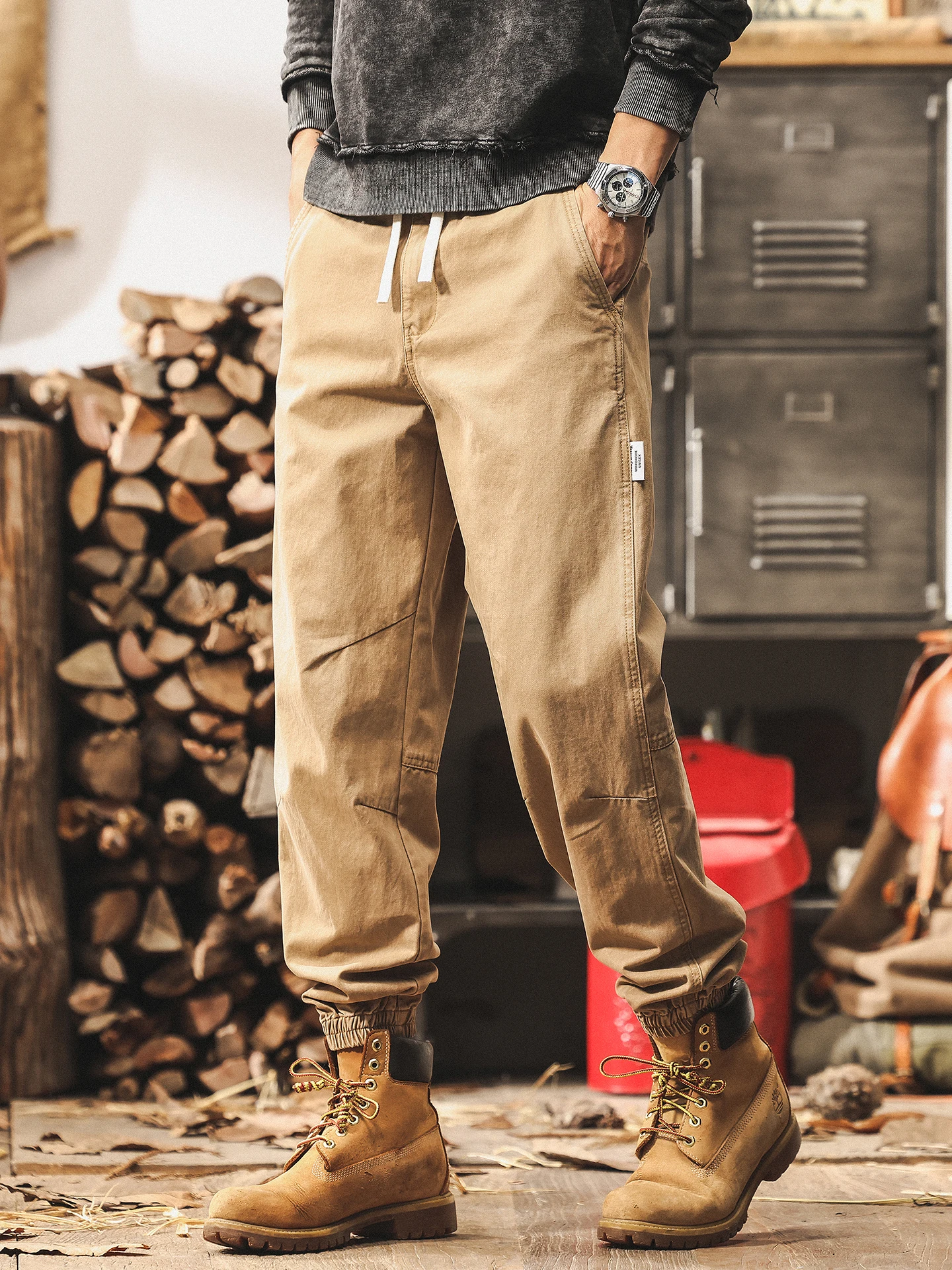 

American Retro Khaki Workwear Pants Men's New 2025 Trendy Loose Fit Autumn Casual Trousers Elastic Waist Cotton Breathable