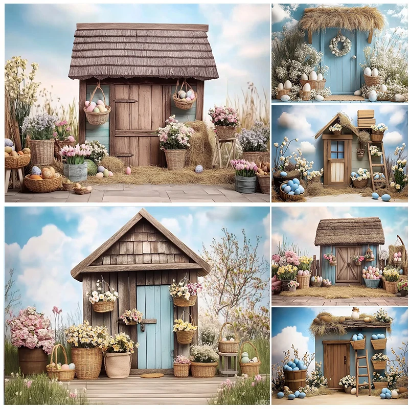 Spring Easter Egg Farm House Photography Background Floral Barn Cottage Baby Shower Birthday Party Decor Photoshoot Backdrop