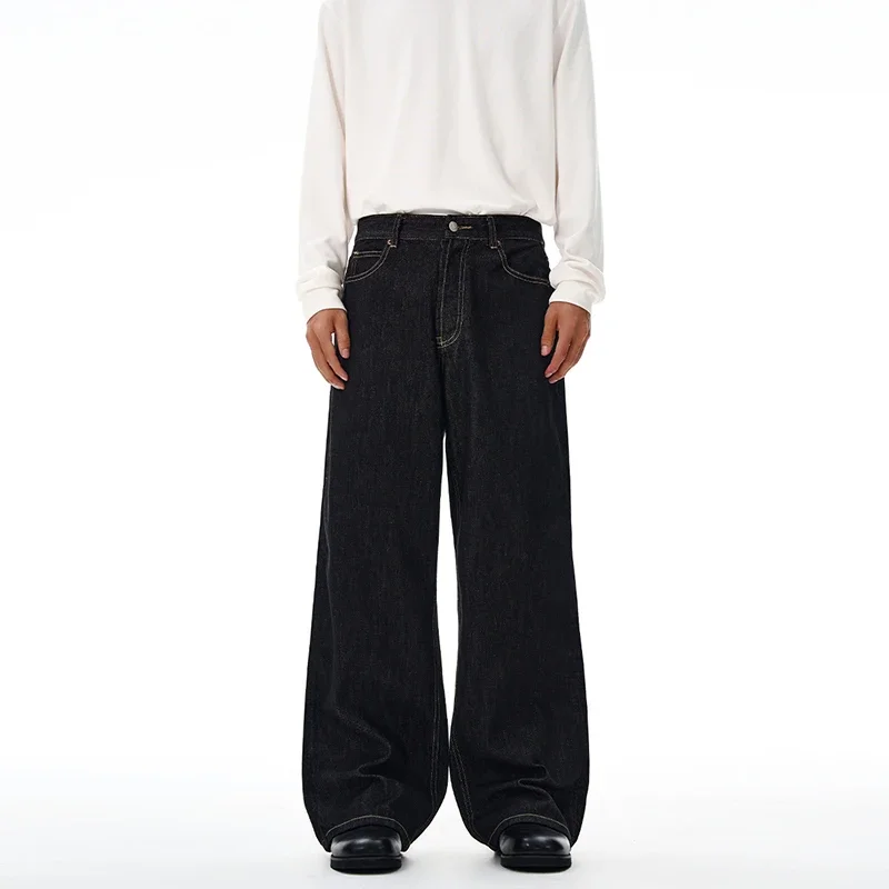 غير يتلاشى اللون الأصلي الجينز الرجال جودة عالية فضفاض مستقيم الدينيم السراويل الكلاسيكية الأمريكية الرجعية واسعة الساق الخريف بنطلون #2
