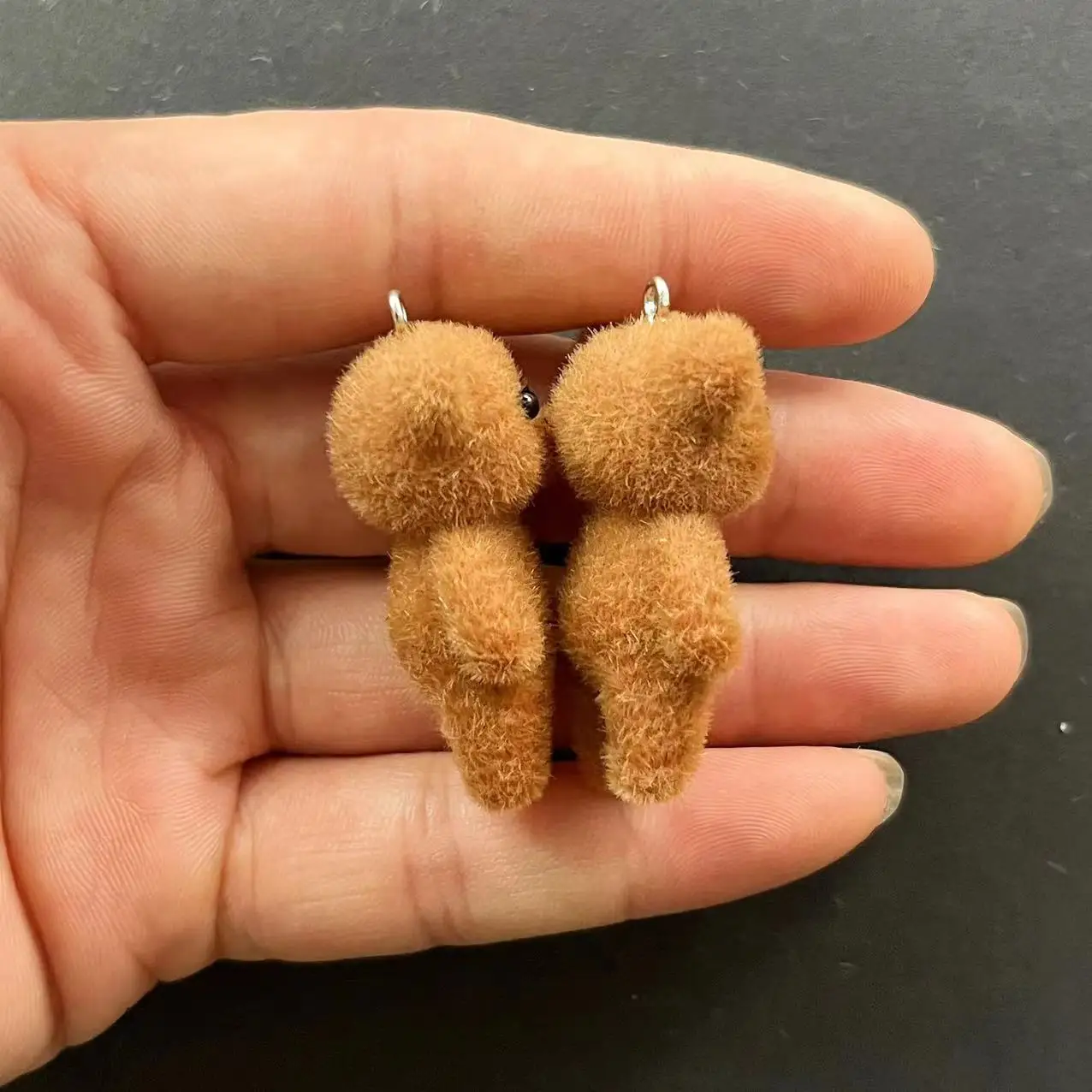 30Pcs Flocked Baby brown bear Charms Cartoon Animal Resin Pendant  For Make DIY Jewelry necklace earring Keychain accessories