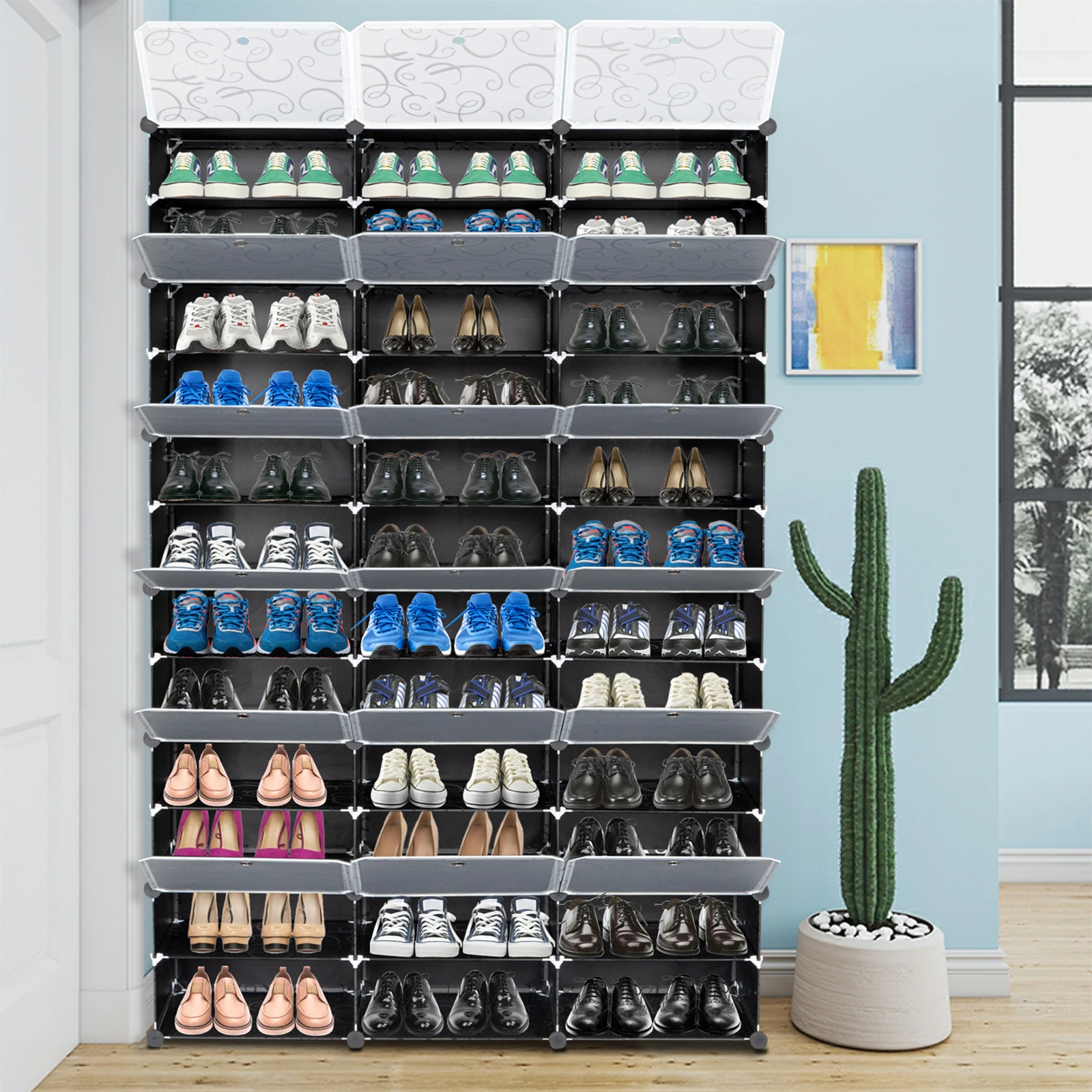 12-Tier Portable 72 Pair Shoe Rack Organizer 36 Grids Tower Shelf Storage Cabinet Stand Expandable for Heels Boots Slippers