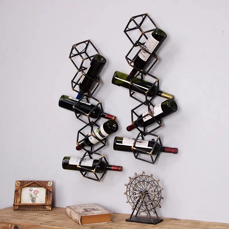 Home accessories American retro wrought iron red wine rack dining room soft decoration wall hanging living room creative