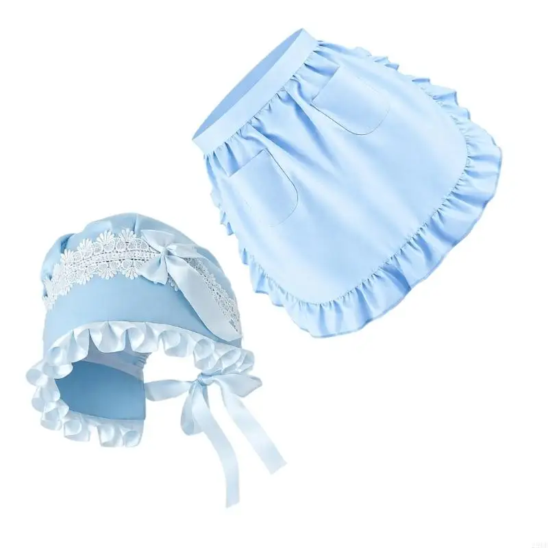 2025 New Maid Costume Accessory Pair with Ribbon-Tie Bonnet and Apron