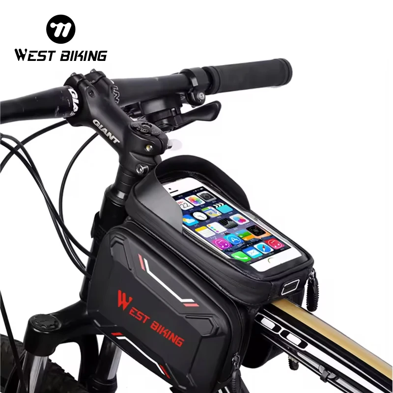 

WEST BIKING High Quality Waterproof Bike Front Frame 6.2" Phone Bag Touchscreen Compatible Secure Fit Bicycle Top Tube Bag
