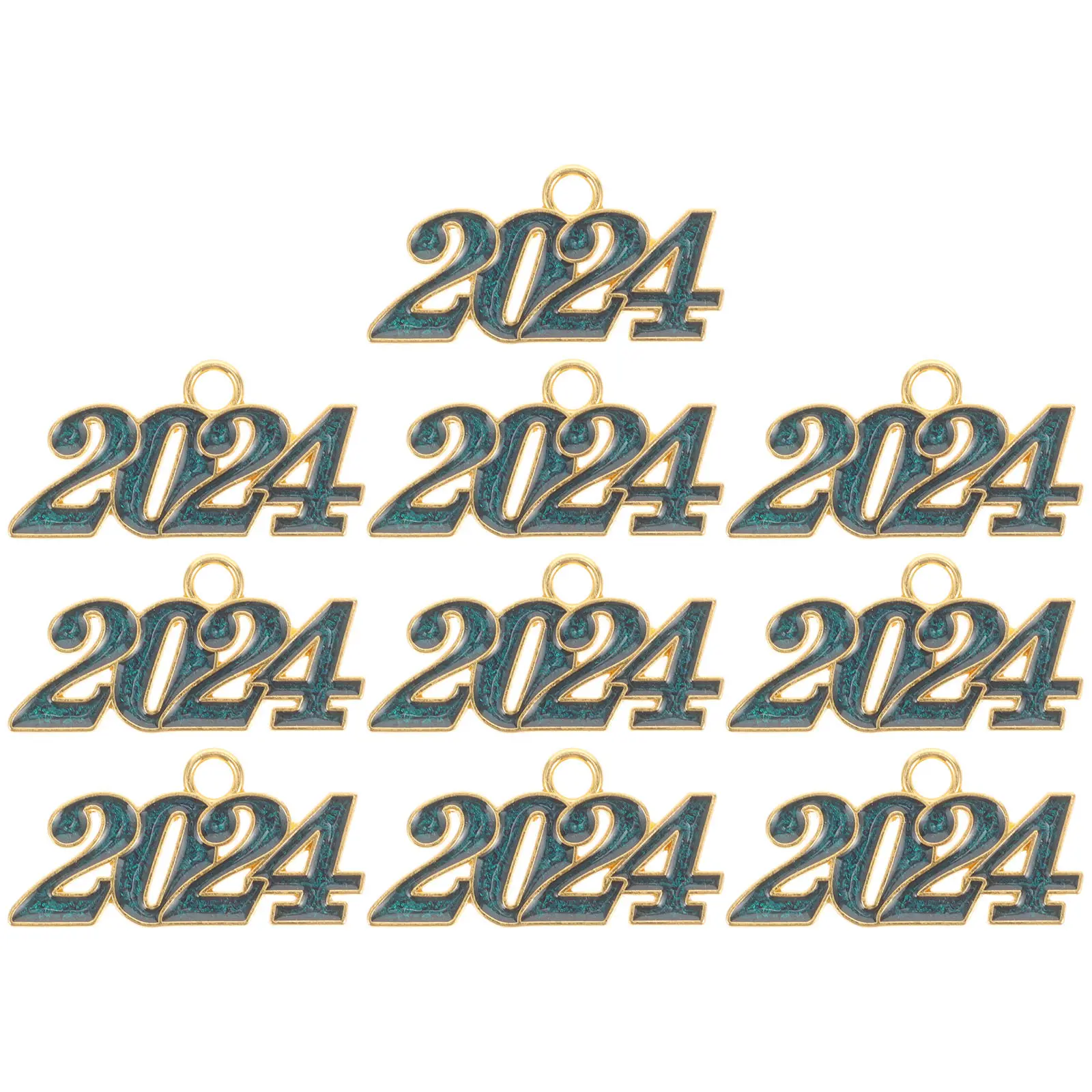 10Pcs DIY 2024 Charm Pendants Zinc Alloy Number Charms for Jewelry Making Craft Graduation Gift Style Decorative