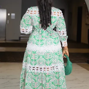 Vestido vintage oco de renda para mulheres, mangas compridas, elegante senhora vestidos de festa, cintura alta, vestidos de clube A Line, plus size 8 principais vendas vestido feminino renda plus size - №5