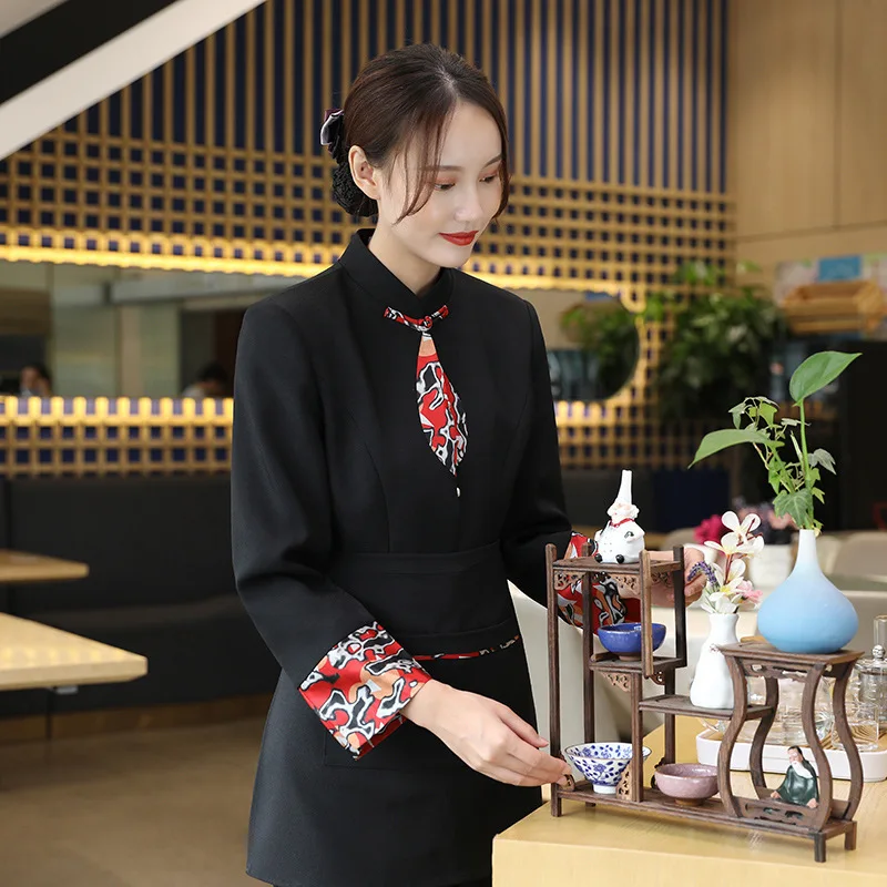 Hotelowe uniformy robocze jesień zima damskie restauracja hot pot restauracja BBQ herbaciarnia chiński styl kelner długi rękaw unisex