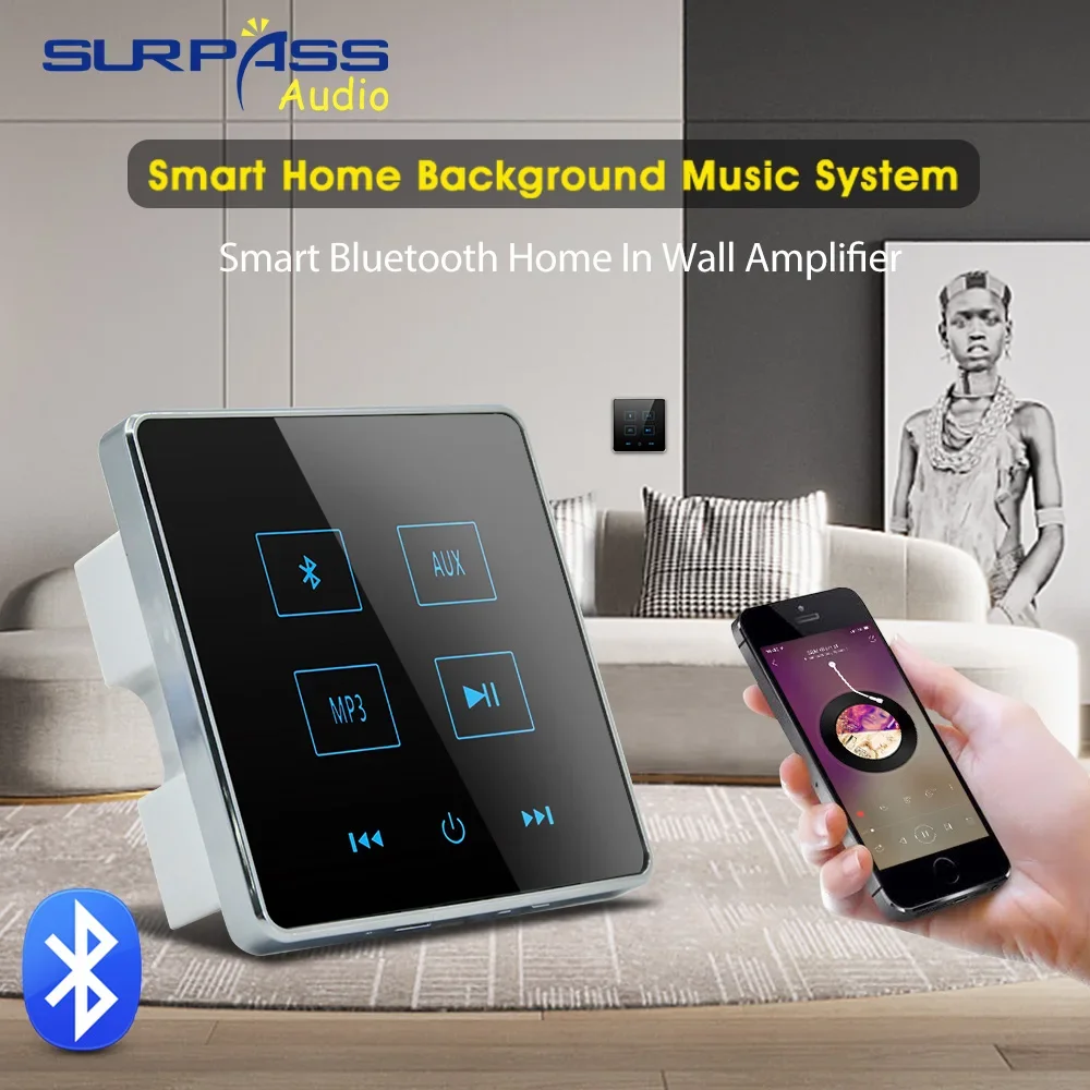 Home Theater Bluetooth Wall Amplifier Touch Screen Music Panel Home Background Audio System Support USB TF Card Audio Playback