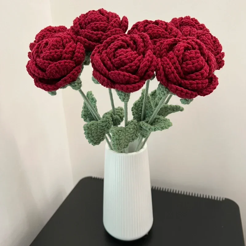 1PC Woondecoratie Simulatie Bloem Tafeldecoratie Gebreide Rozen Bruiloft Handheld Bloemen Kerstdecoratie Verjaardagscadeau