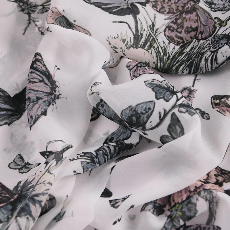 Spring and Summer Brand Butterfly Print Large Swing Skirt Soft Chiffon Fabric DIY Handmade Sewing Shirt Clothing Fabric