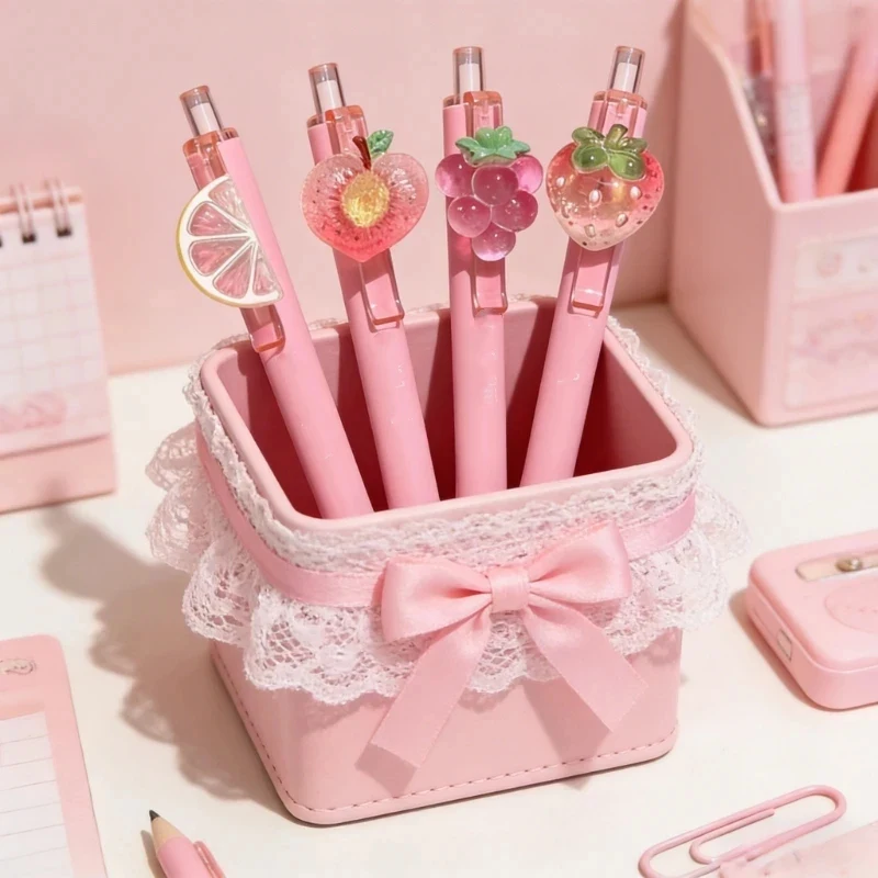 1/4pcs Ice Grapefruit Gel Pen with Cute Pendant 0.5mm Fast-Drying Black Ink Press Pen for kawai Office School Writing Supplies
