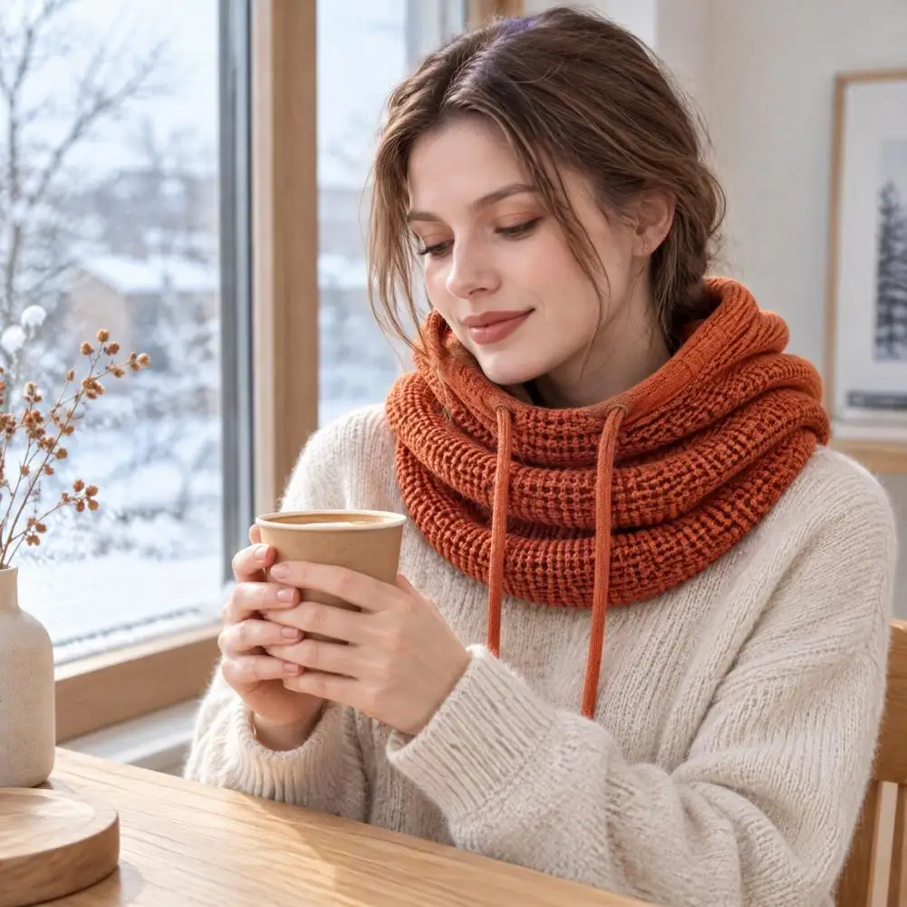 Winter Hooded Scarf for Women Knit Balaclava Hooded Scarf Thick Winter Ear Protection Hat Windproof Neck for Outdoor for Cycling