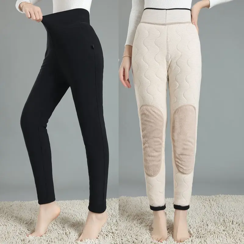 

Women's Thickened Lined High Waist Winter Cotton Pants Extra Thick Black Slim Fit Warm Trousers for Outer Wear TT302