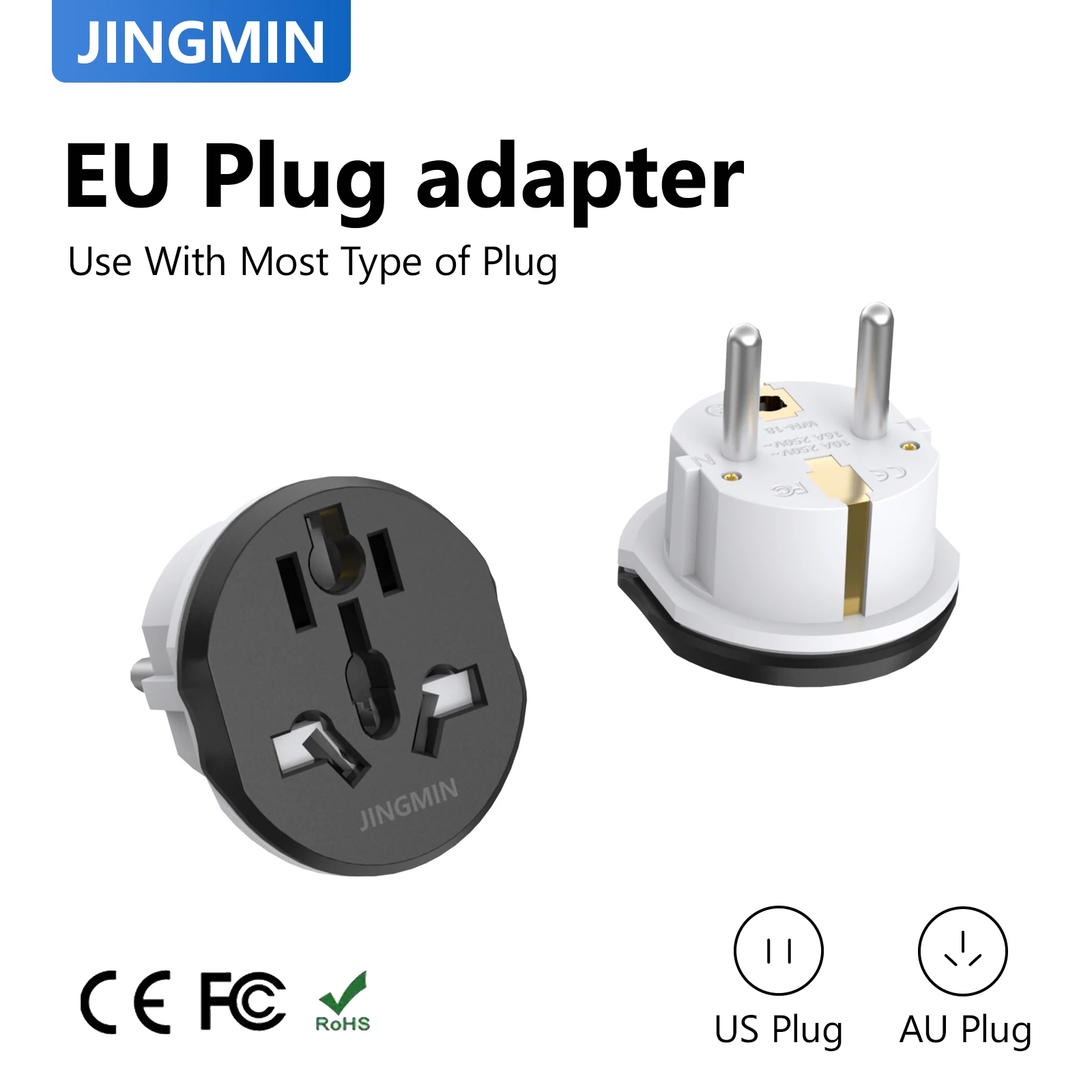 EU Plug Adapter Travel Adapter Converter 2 Round Electric Socket  Outlet Universal For AU US UK To EU KR Wall Socket Korea 250V