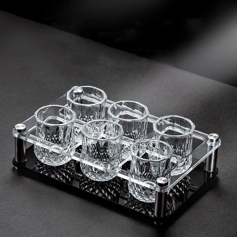 1/6Pcs Embossed Glass 50ml Spirits Cups Engraved Tea Drinking Baijiu Cup Water Glass Small Capacity Household Small Wine Cup