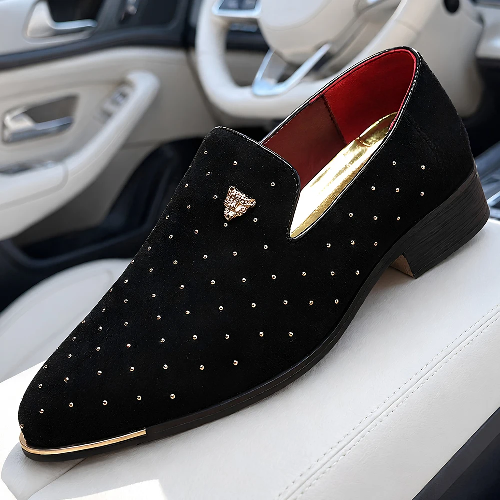 Men's Driving Causal Loafers Suede Metal Rivet Decoration Shoes Men's Light Comfortable Slip-on Flats for Wedding Birthday