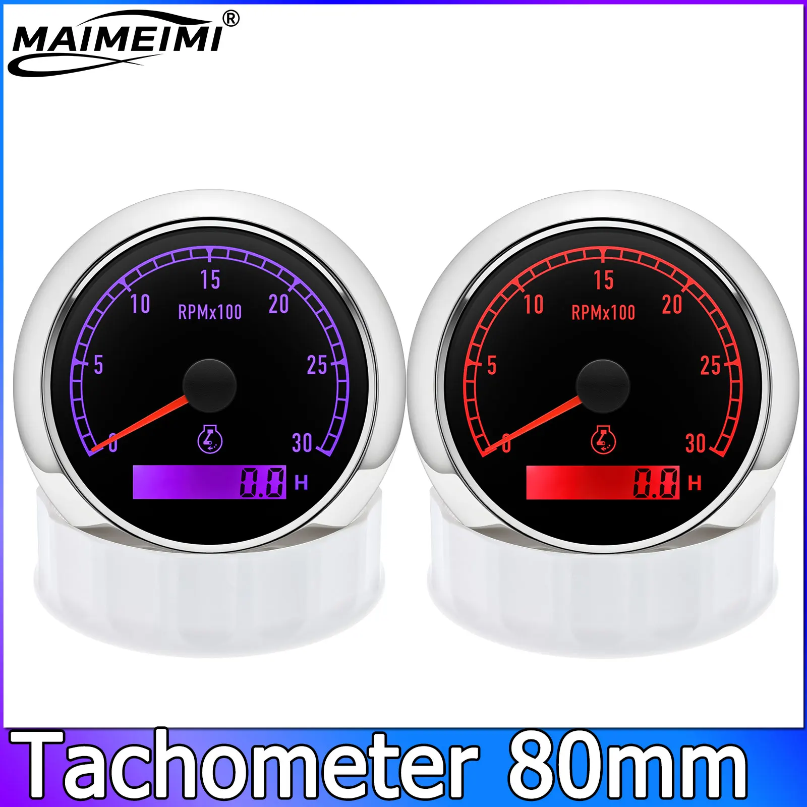 7 Color Backlight 80MM Tachometer 0~3000RPM,4000RPM,6000RPM,7000RPM,8000RPM Tacho Gauge Waterproof IP67 For 1-8 Cylinders Car
