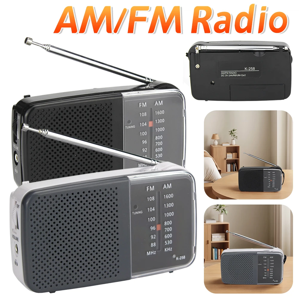 Mini radio transistor con altavoz Radio alimentada por batería con correa Antena telescópica de radio pequeña para uso en emergencias