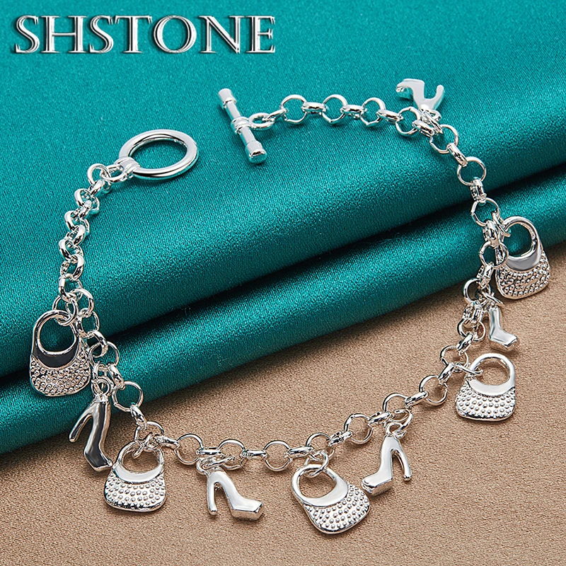 SHSTONE 925 Sterling Silver Bracelets High Heels Bag Bracelet Women Party Engagement Wedding High Quality Fashion Jewelry Gifts