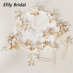 Efily Wedding Hair Accessories Flower Bridal Hair Comb Crystal Pearl Rhinestone Bride Hairpin Women Hair Jewelry Bridesmaid Gift