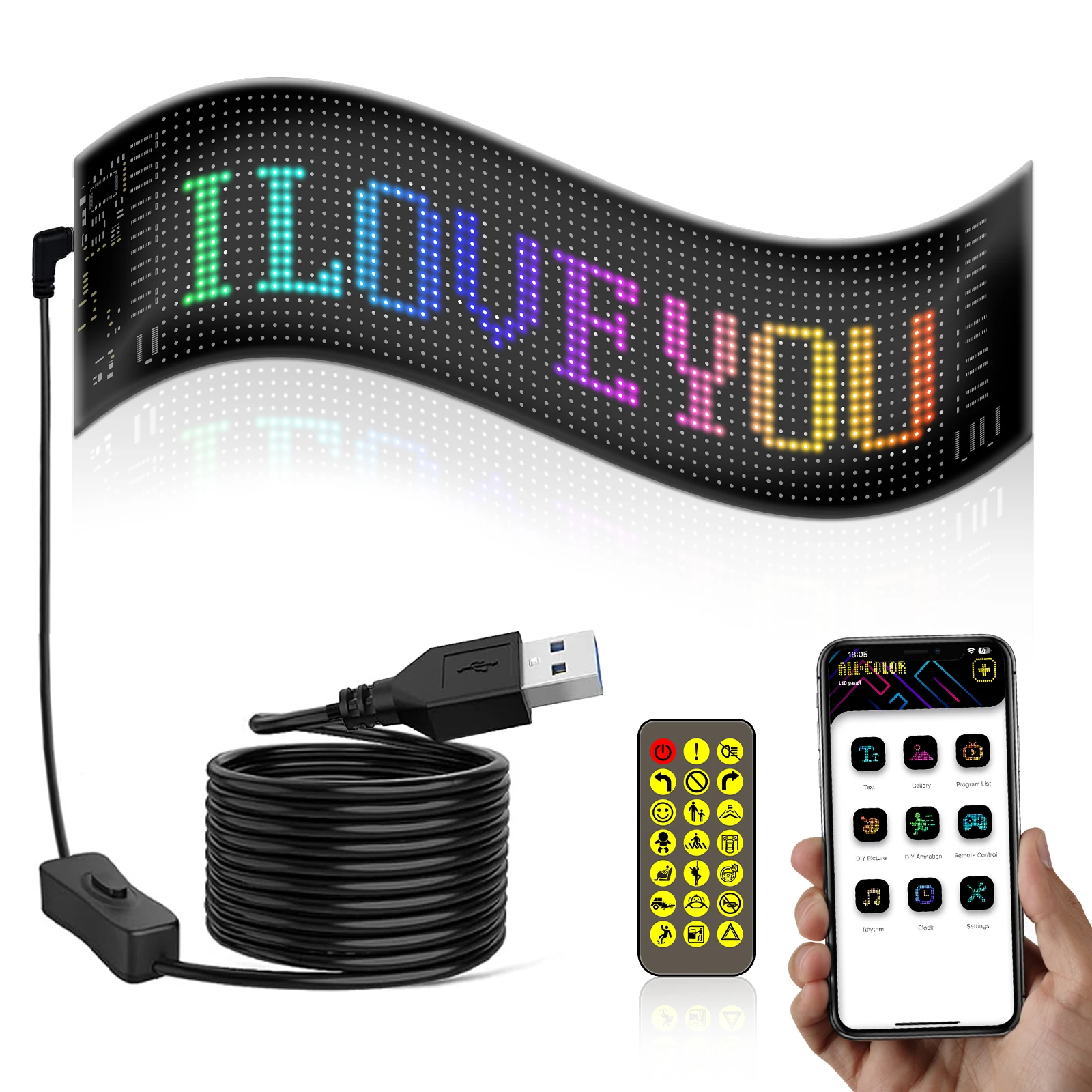 Panneau Matrix LED Programmable, Écran Flexible IP65, Affichage d'Animation, Message Défilant, Panneau pour Voitures, Magasin, Bar