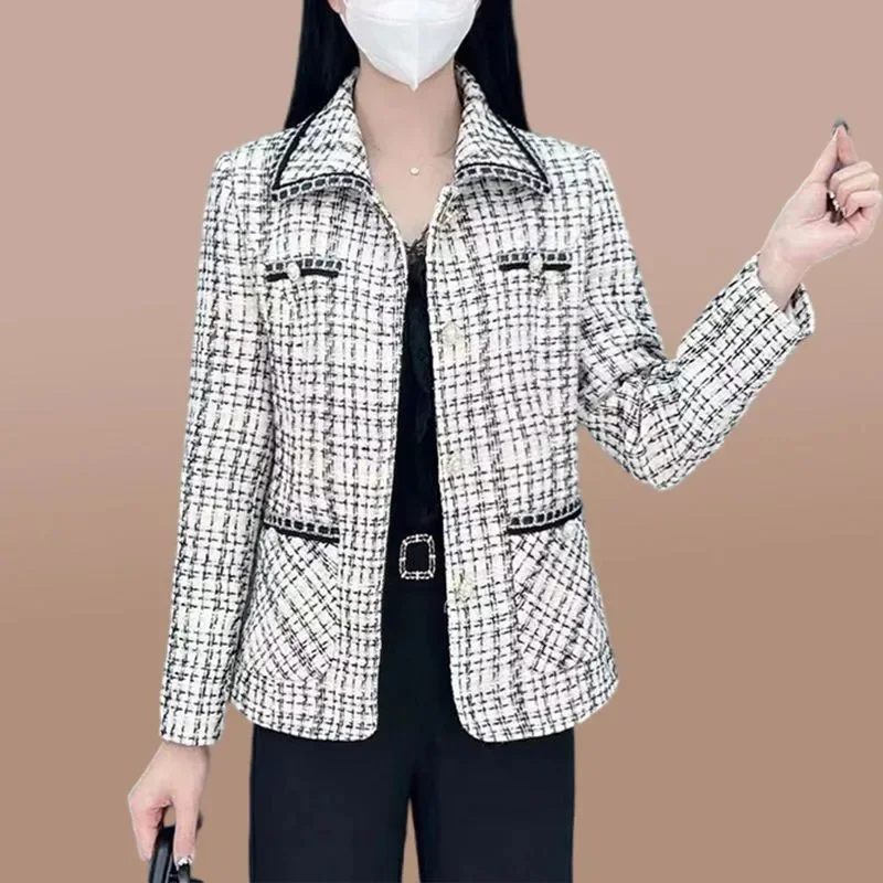 

Women's Autumn Winter Small Fragrant Coat 2023 New Fashion High End Elegant Plaid Wool Jacket Women Short Blazer Outwear 5XL