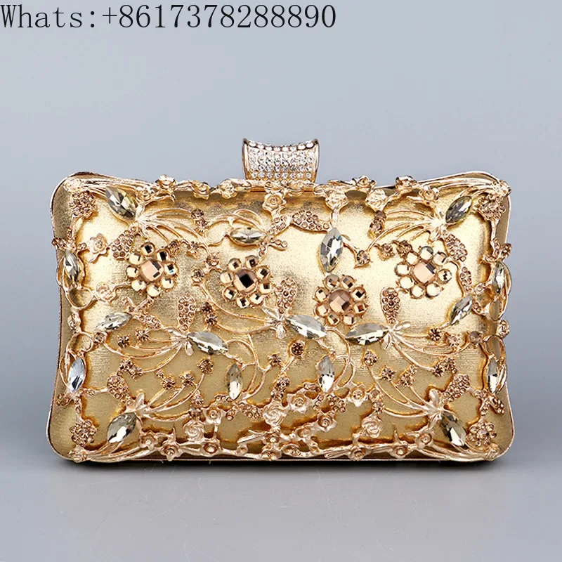 Diamond-encrusted dinner bag European and American ladies vintage banquet bag with hand and versatile dress evening bag