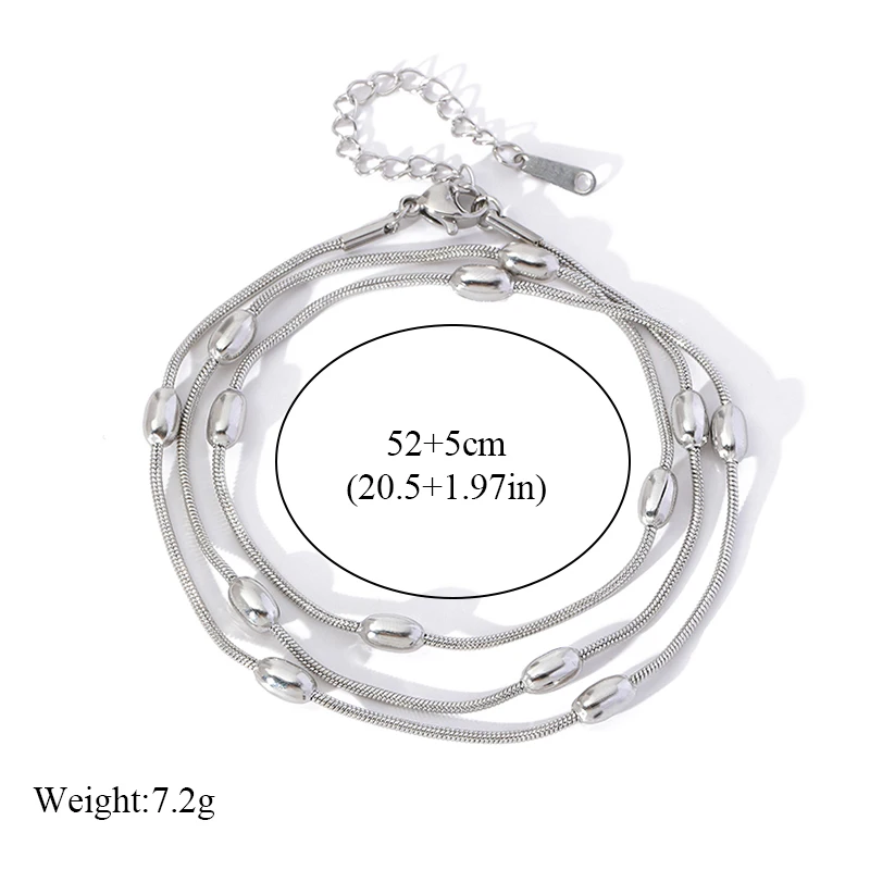 EILIECK 316L Edelstahl Mehrschichtiges Halsketten-Armband-Set für Damen, Trendiger Wasserdichter Silberfarbener Schmuck, Urlaubsgeschenk – Detail 7