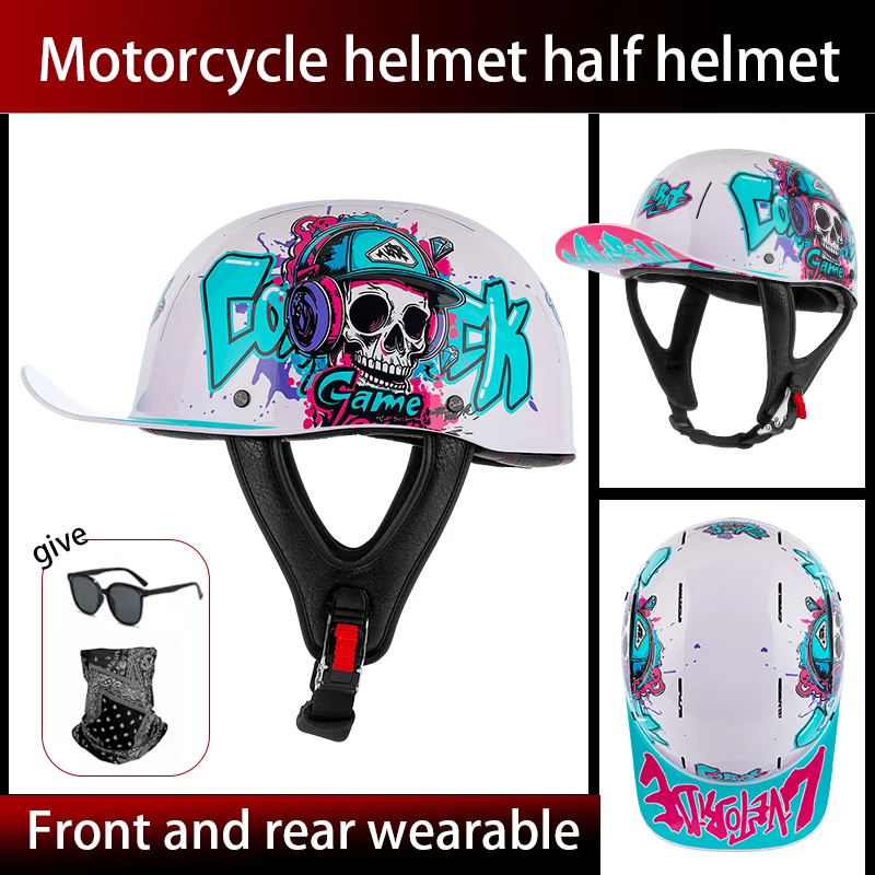 남성과 여성을위한 여름 통기성 복고풍 크루즈 오토바이 헬멧 전기 오토바이 하프 헬멧 데이 아메리칸 페달 스쿠프 헬름