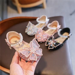 Sandalias con perlas de mariposa y diamantes de imitación para niña, zapatos informales de baile callejero para verano