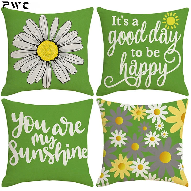 

Gray Blue Daisy Pillowcase Letter Flower Polyester Cushion Cover Chair Sofa Home Decor Sunflower Pillow Case