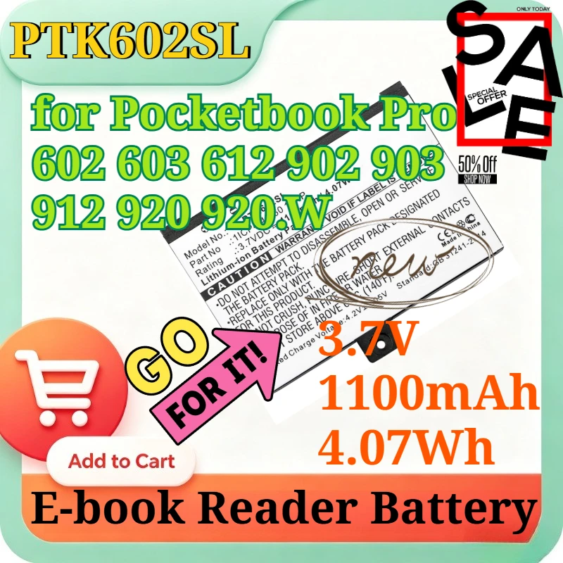 New PTK602SL 3.7V 1100mAh 4.07Wh Replacement Li-ion Battery for Pocketbook Pro 602 603 612 902 903 912 920 E-book Reader Battery