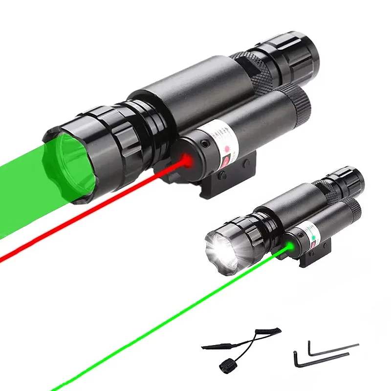 Variable Focus Telescope Light Infrared Radiation Night Vision Hunting Flashlight+Green Laser Spot Sight+Switch+18650+Charger