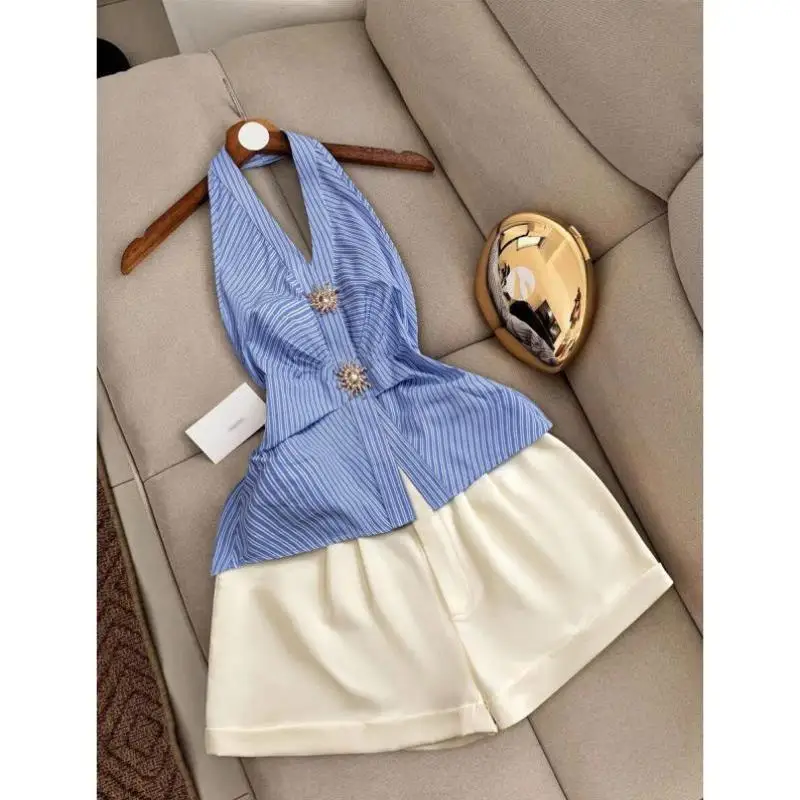 

Ele Striped Print Metal Decorated Bal Top Women's Faion 9943 Sle Casual Sportswear Seven Sve Length