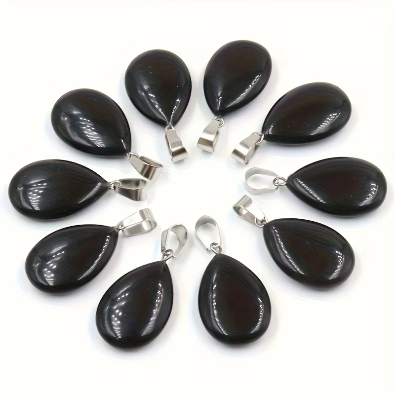 10 Pieces of Obsidian Glass Droplet-Shaped Pendants, Suitable for DIY Necklaces, Bracelets, Jewelry Making, and Party Decoration