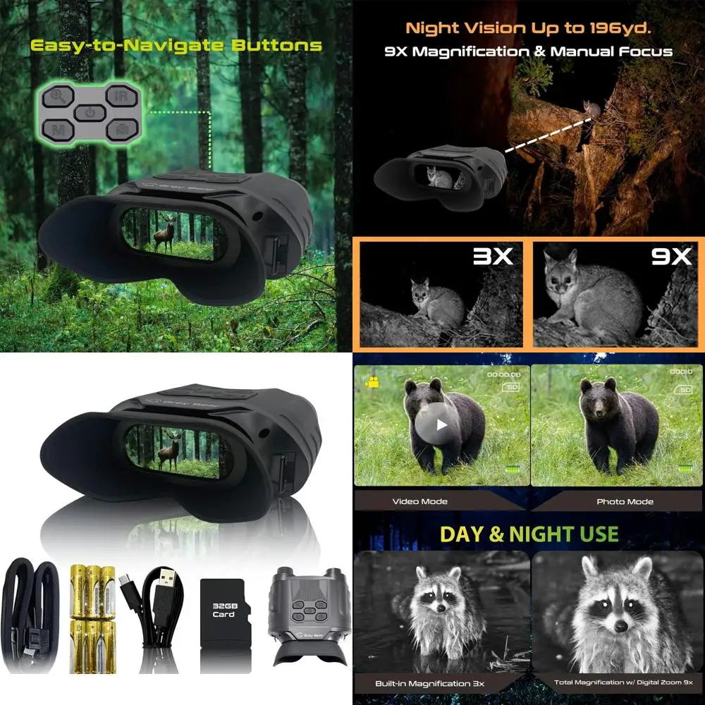 نظارات Night Vision Star، 9X مناظير تعمل بالأشعة تحت الحمراء، IP54 لمراقبة الحياة البرية والتخييم والمشي لمسافات طويلة والأمن ونطاق الرؤية 1248 قدم أ
