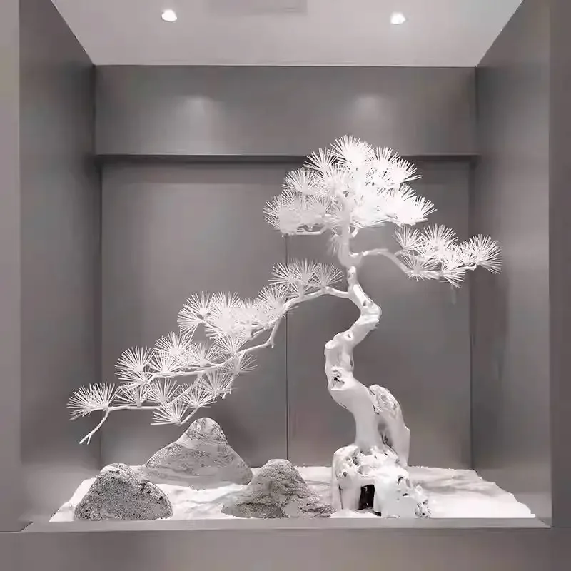 Welcome pine white simulated tree root carving ornament hotel fake tree landscaping