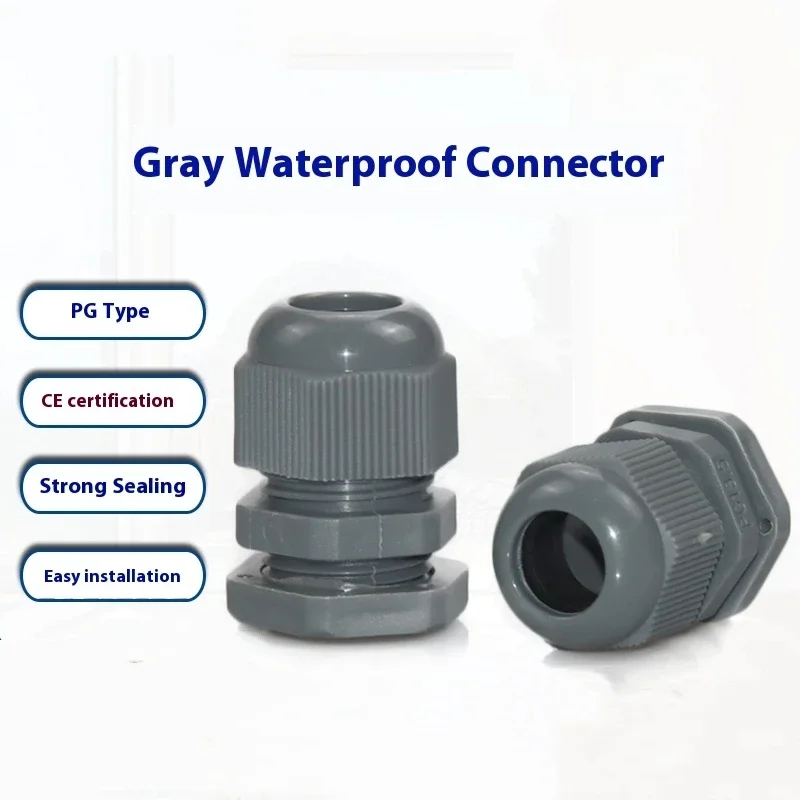 10-Pack Heavy-Duty Gray Nylon Waterproof Electrical Connector Button Box PG Gland for Wiring - PG7 PG9 PG13.5 Sizes