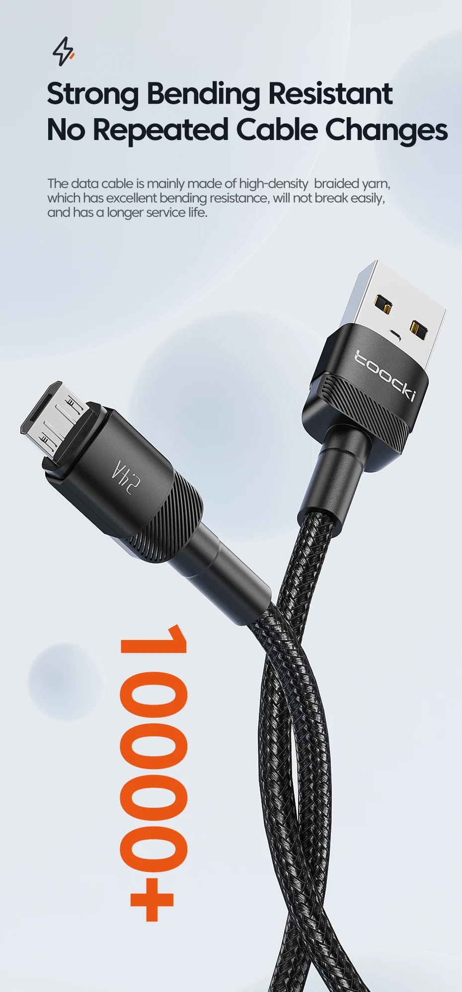 Toocki 2,4A USB-zu-Micro-Kabel für Kopfhörer und Ventilatoren, 1/2/3/5er-Pack, Schnellladung, Handy-Micro-Kabel für Samsung Xiaomi, Datenkabel – Detail 5