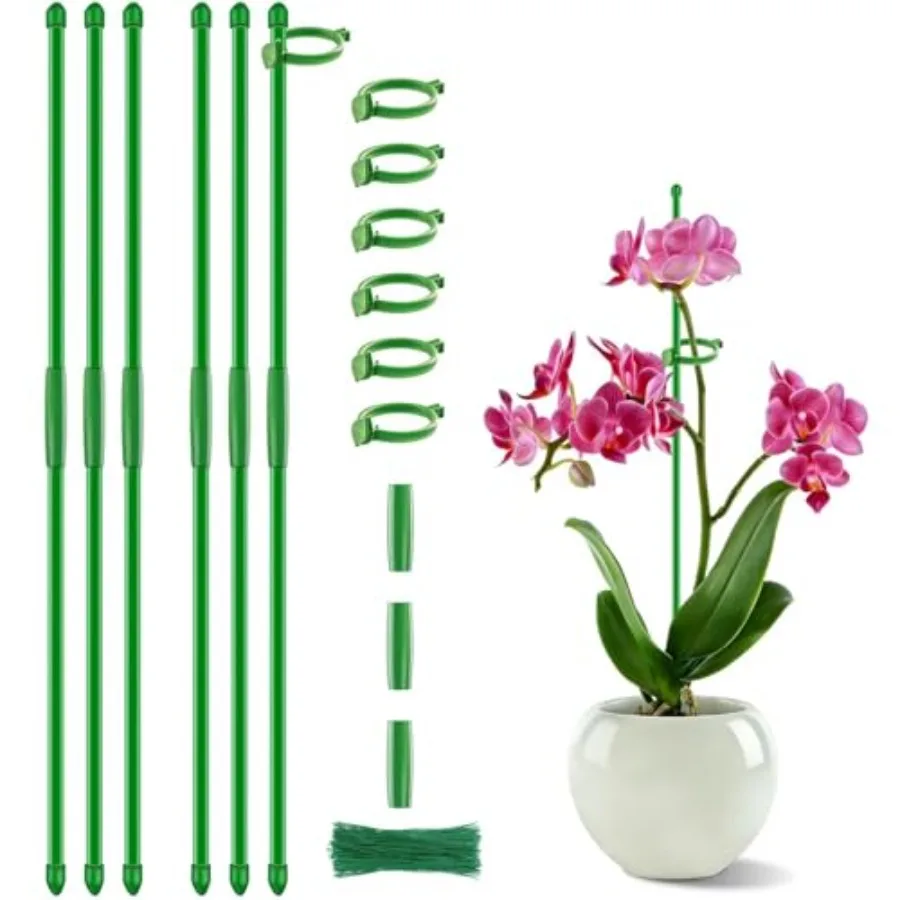 

Orchid Support Stakes 17 Inch Plant Stake with Clips 6Pcs Garden Poles Extendable for Indoor Outdoor Potted Tomato Rose Amaryll