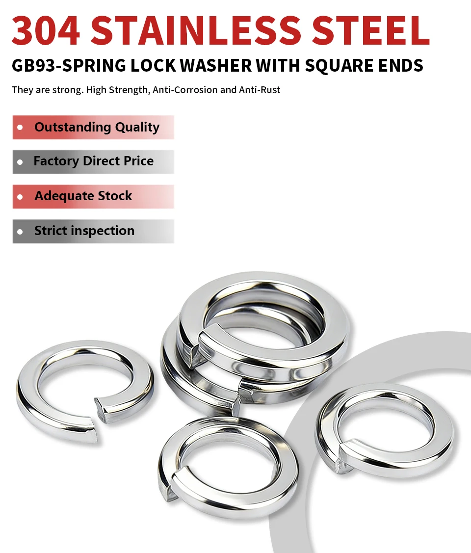 GB93 304 Edelstahl Federsicherungsscheiben mit quadratischen Enden, geteilte Sicherungsscheiben M2M2.5M3M4M5M6M8M10M12M14M16M18M20M22M24M27M30 – Detail 1