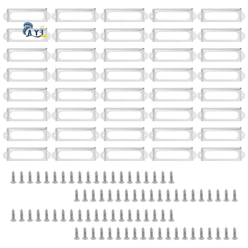 AY03-40 مجموعة مكتبة المكتب درج الملفات خزانة بطاقة علامة التسمية حامل الإطار المعدني (لون فضي)