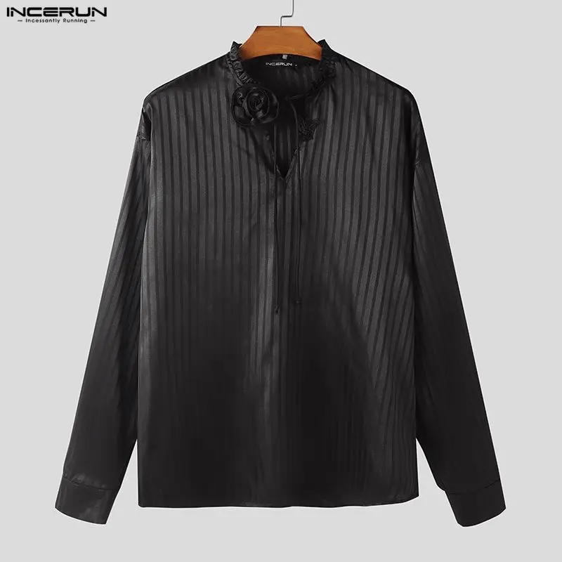 

Мужская рубашка INCERUN с цветочным принтом, V-образным вырезом, длинными рукавами, на шнуровке, свободного кроя, в уличном стиле, повседневная, модная