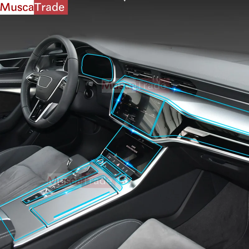 

For Audi A6 A7 C8 2019-2023 Car Interior Film Dashboard piano board Shift center console Anti-scratch transparent TPU PPF Film
