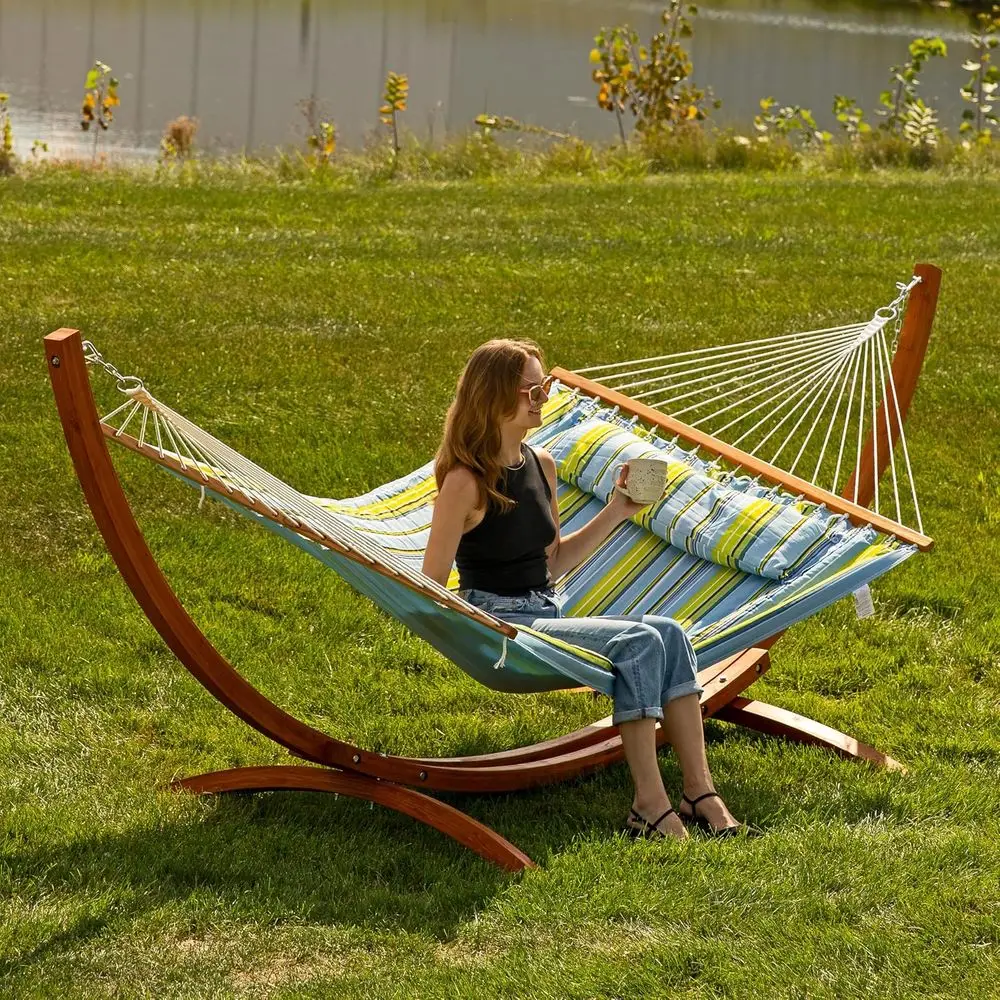 Durable Wooden Hammock Stand for 9-12 ft Hammocks, Supports Up to 400 lbs, Includes Chains and Carabiners
